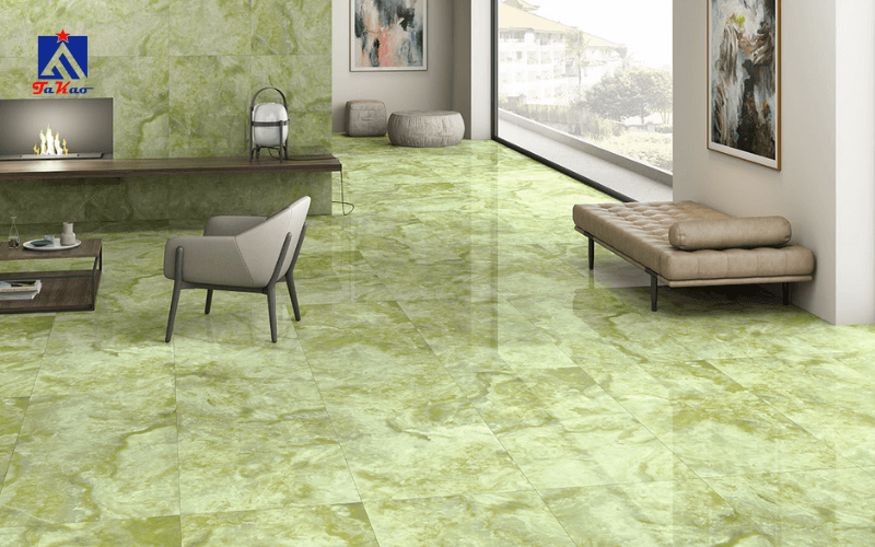 Gạch lát nền màu xanh lá cây giúp gia chủ mệnh Mộc rước thêm nhiều may mắn 